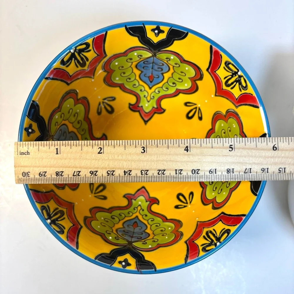 Boho Decorative Serving‎ Bowl Ramen Bowl Goldtone Colorful Porcelain Display